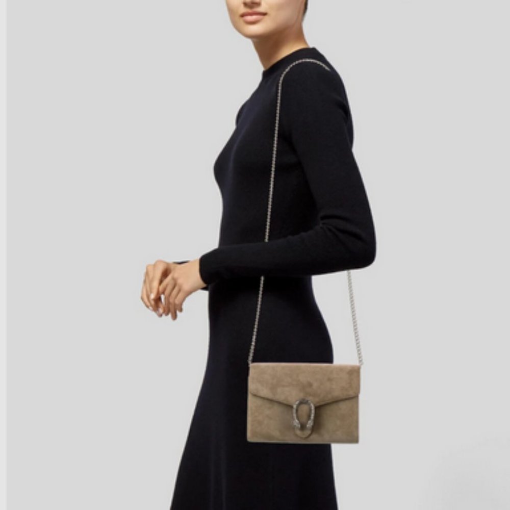 Gucci Brown Suede Dionysus Clutch Wallet On Chain